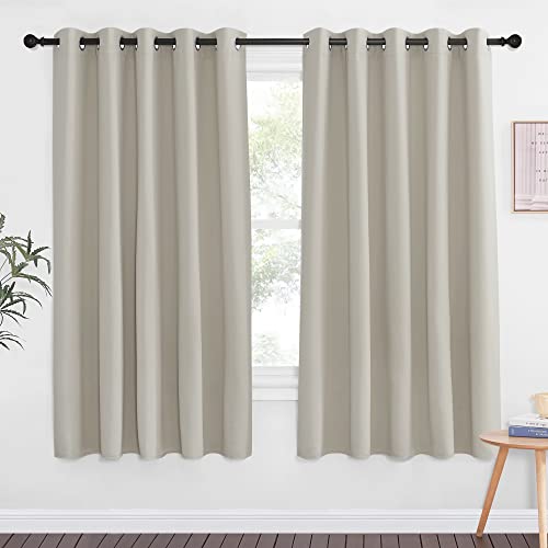 NICETOWN Blackout Bedroom Door Curtain - Grommet Window Treatment Thermal Insulated Light & Sound Reducing Room Darkening Privacy Drape for Doorway (Natural, 1 Panel, W66 x L66)