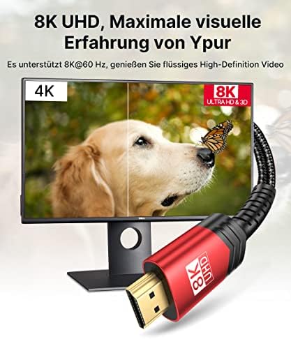 JSAUX Kabel HDMI 8K 3 m, 2 sztuki, kabel HDMI 2.1, 48 Gb/s, Highspeed HDMI, 4K 120 Hz, 144 Hz, 8K @ 60 Hz, HDCP 2.2 i 2.3, HDR 10, eARC kompatybilny z laptopem, monitorem UHD TV PS5, PS4, Dolby, czerwony