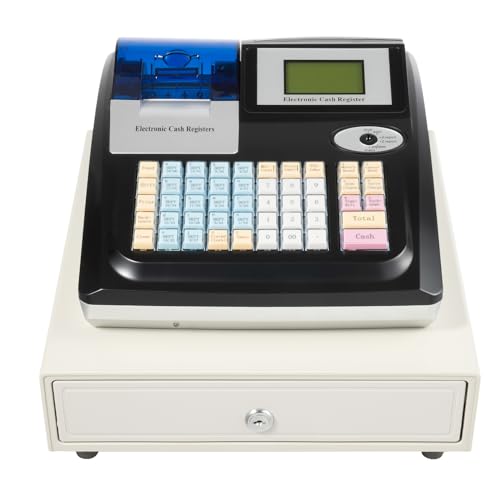 PSUFURV Cash Register 48 Keys Electronic Cash Register with LCM Screen & LED Display 8 Digital LED Cash Register Commercial Cash Register Printer for Grocery Stores, Convenience Stores (Black)