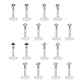 FIBO STEEL 16 Pcs 16G Clear Bioflex 2MM CZ Labret Monroe Lip Ring Helix Stud Earrings Body Jewelry Piercing,Colored