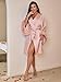 Satin Robes for Women Bridal Bridesmaids Robe Silk Robe with Faux Fur Trim Satin Bell sleeves Wedding Dressing Gown (US, Alpha, Medium, Regular, Regular, Pink)