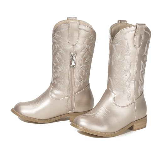 Hehainom Girls Cowgirl Cowboy Boots Toddler Western Riding Boots Round Toe Mid Calf Zipper Booties for Little Kid Big Kid4