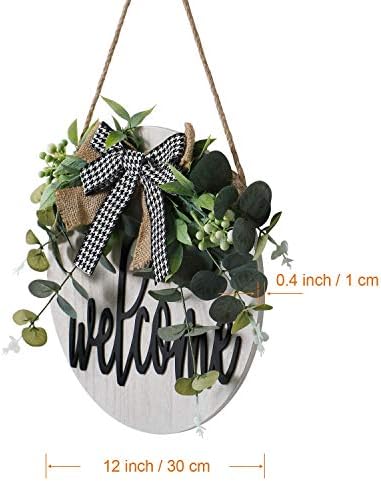 Dremisland Welcome Sign For Front Door- Rustic Round Wood Welcome Wreaths Porch Hanging Vertical Sign White Wooden Farmhouse Signs 12 x 12 Inch House and Office Sign
