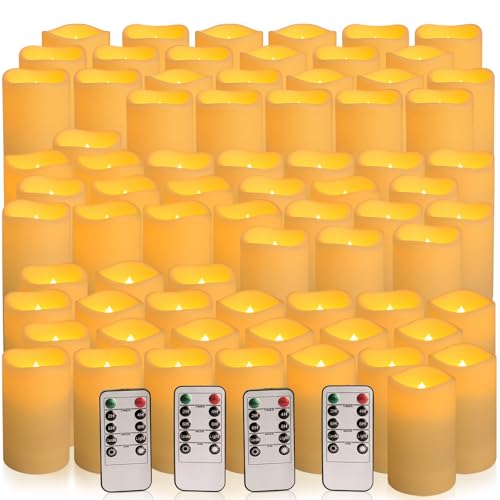 Image of 72-Pack Realistic Flameless LED Candle, Battery Operated with Remote Control, 3D Flame Pillar Timer Funtion Melted Top Safe,Perfect for Indoor /Outdoor Decor,Wedding,BBQ and Gift.
