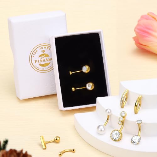 Image of FIASASO 9 Pcs Belly Button Ring - Surgical Stainless Steel CZ Belly Rings Clicker Belly Piercings for Women Navel Piercing Jewelry Pack