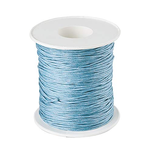 Cheriswelry 100 Yards 1mm Waxed Cotton Cords Round Chinese Knotting Cord Jewelry Beading String Crafting Sewing Bracelet Cord Jewelry Macrame Threads Light Steel Blue for DIY Braided Necklace Making
