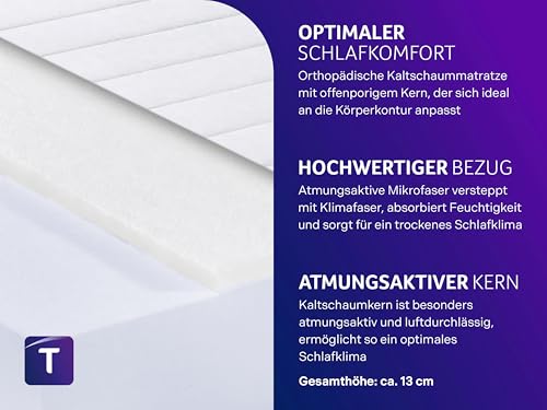 Traumnacht Easy Comfort Kaltschaummatratze 90x200 cm | H3 mittelfest | Ergonomisch & atmungsaktiv |...