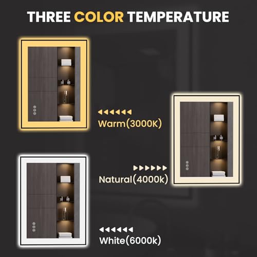 LOAAO 24"X32" LED Bathroom Mirror Black Framed, Anti-Fog, Dimmable, Lighted Bathroom Vanity Mirror for Wall, Memory Function, Tempered Glass