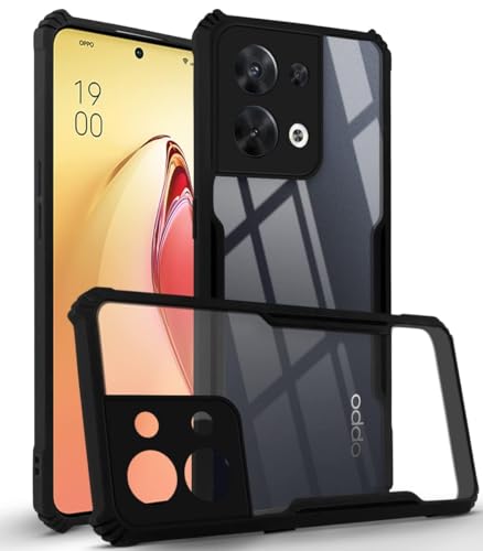 Image of Jkobi Hybrid Back Cover Case for Oppo Reno8 5G | Reno 8 5G (Shockproof with Polycarbonate Clear Panel | Professional Black)