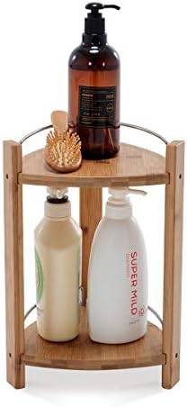 GOBAM Bamboo Shower Caddy, Small - 2 Tier Bathroom Storage Organiser for Shampoo, Conditioner, Lotion, Soap - Easy to Assemble - Caddy Organiser for Bathroom, Bedroom or Office - 23.0 x 21.5 x 32.5 CM