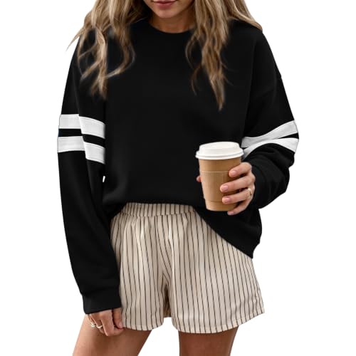 Varsity Striped Sweatshirt Women Crew Neck Oversized Sweatshirt Sweatshirts