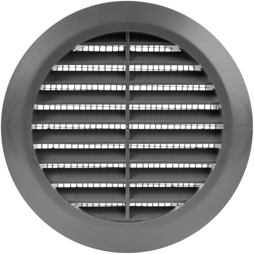 ECOPRO VENT Graphite/Gray 4" Inch Round Ventilation Grille with Screen mesh. (Duct 4Ø / Grille 5Ø) Ventilation Applications. Indoor and Outdoor Vent Cover. Available 3 Sizes / 4 Colors.