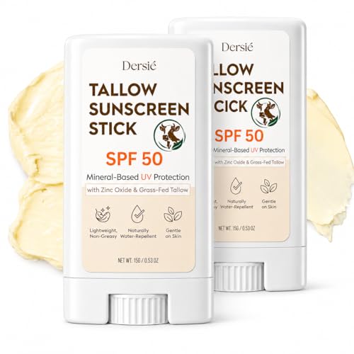 Dersie Tallow Sunscreen Stick SPF 50: Zinc Oxide Sun Balm + Whipped Tallow Moisturizer – Daily Sun Protection & Skin Barrier Repair for Face & Body – For Dry, Sensitive Skin 2 packs