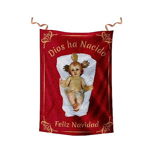 Balconera de Navidad nacimiento del niño Dios. Decoración religiosa de Navidad y colgaduras navideñas del niño Jesús. Colgaduras de tela para Navidad. (70 x 100 cm.)