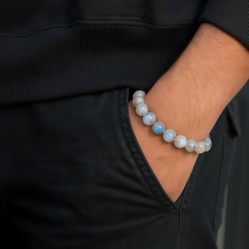 Image of ANAYA AGATE Healing Crystal Bracelet for Women and Men - 8mm Round Beaded Bracelet for Men and Women - Unisex Stretchy Gemstone Bracelet for Healing and Protection