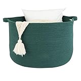 XUANGUO Large Cotton Rope Basket – 22'x14' Woven Storage Basket for Blankets, Toys, Laundry, and Nursery – Round Baskets for Living Room and Kids Dark Green