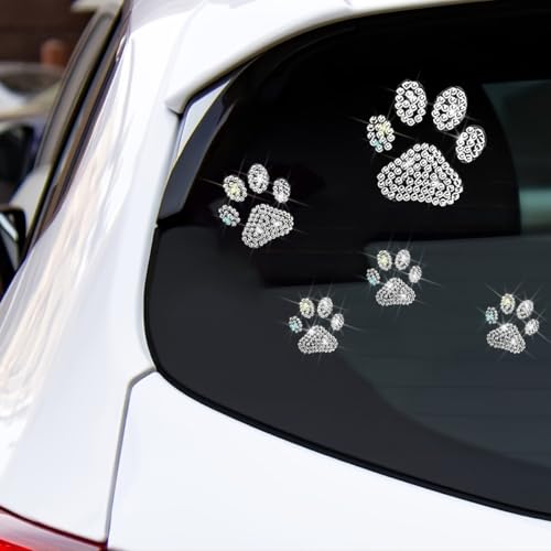Image of HZEL Bling Car Sticker, 4PCS Crystal Rheinstone Dog Paw Print Vehicle Decal, Cute Paw Diamond Automotive Bumper Window Laptops Emblem Decal Decoration Accessories, Universal for Most Cars