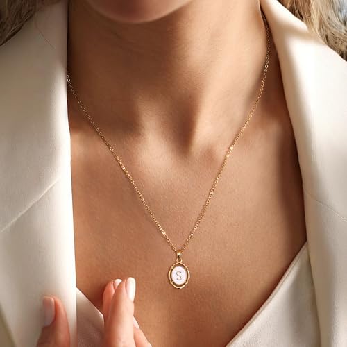 BodyBonita Initial Necklaces for Women - 14K Gold Plated Oval Letter White Enamel Name Necklaces - Image 5