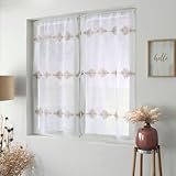 Matière : Polyester Paris Prix Paire de Voilage Brodé Ebène 60x120cm Blanc & Beige