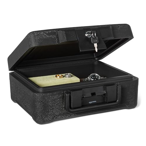Amazon Basics Caja Fuerte para Documentos Ignífuga y Sumergible con Cerradura de Llave, Capacidad 6,2L, Certificada UL 72 Clase 350, Negra
