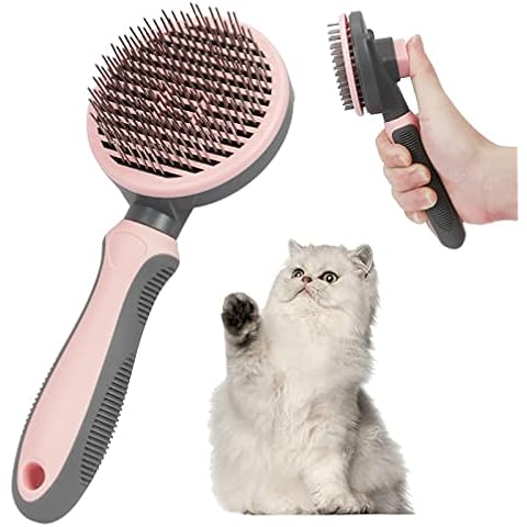 Pet Grooming Brush for Dogs and Cats, Self Cleaning Slicker Dog Cat Brush to Remove Loose Fur, Tangles & Dirt, Great for Medium and Long Haired Dogs & Cats, Pink Cover