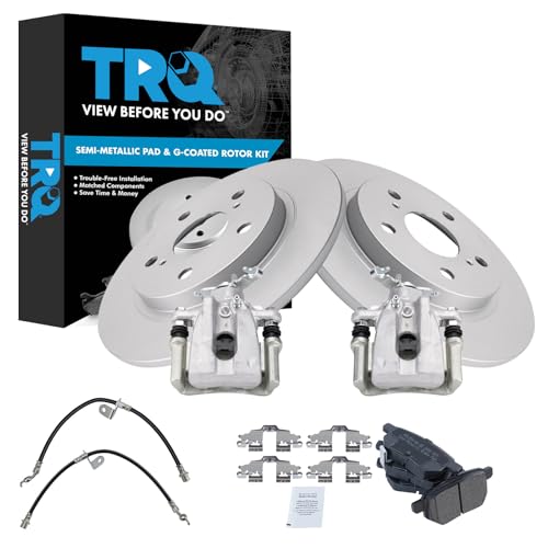 TRQ Rear Brake Pad and Rotor Set Semi Metallic Coated Rotors Calipers Compatible with 2009-2010 Pontiac Vibe 2009-2013 Toyota Matrix