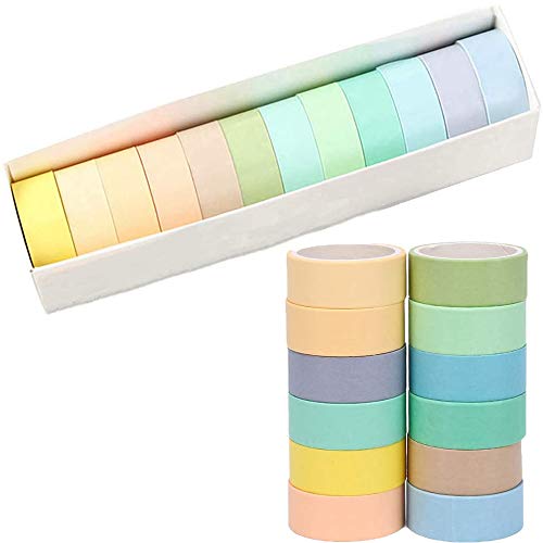 12 Rollos de Washi Tape, Rainbow Tape,Cintas Adhesivas Macaron Coloridas, Deco Tape Stickers para Diario de Balas, Manualidades, Envoltorios, Álbumes de Recortes Cover