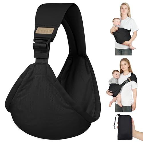 AUYAO Fular Portabebe, Portabebes Lateral, Malla Transpirable Portabebes Ajustable, Portabebé Ligero de Cadera, Porteo Bebe Ergonomica, Ajustable y Cómodo, Hasta 15 KG