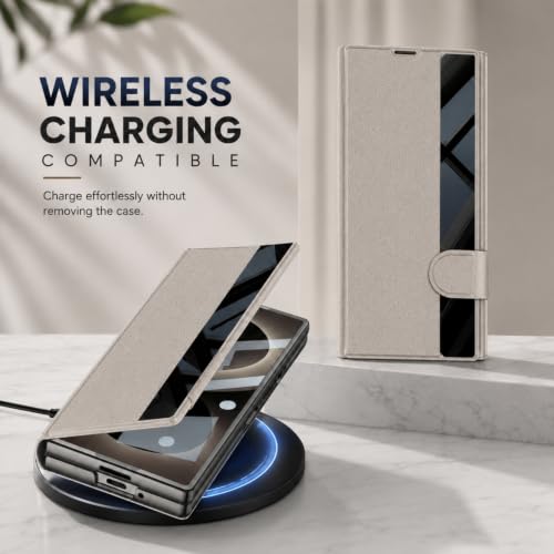 Image of TechTrendz Case for Samsung Galaxy Z Fold 8 Ultra Stand Case with Pen Slot, Flip Electroplated Shockproof Glass Hybrid Leather Flip Cover for Z Fold 8 Ultra Back Cover (Titanium Grey)