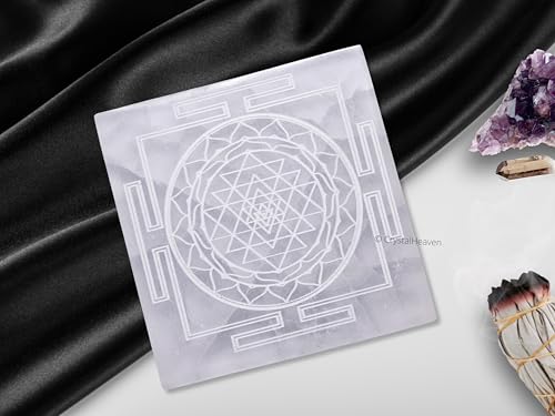 Image of Selenite Plate with Shree Yantra - Premium Selenite Charging Plate