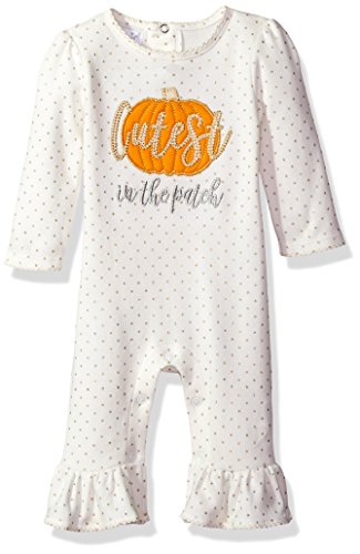 Mud Pie Baby Girls' Halloween Pumpkin Long Sleeve Ruffle One Piece Playwear, Orange, 9-12 MOS