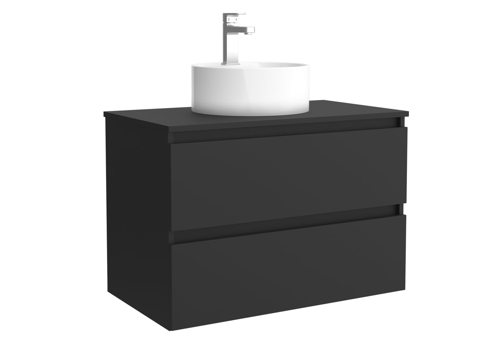 Mueble de baño Bequia 80 cm con Lavabo 100% montado de fábrica | Acabado Negro Mate suspendido 2 cajones Cierre amortiguado Apertura con uñero | Lavabo sobre encimera | Salgar