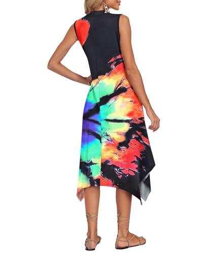 Image of AUSELILY Summer Dresses for Women 2026 Casual Sleeveless Sundress Asymmetrical Hem Tank Midi Dress with Pockets