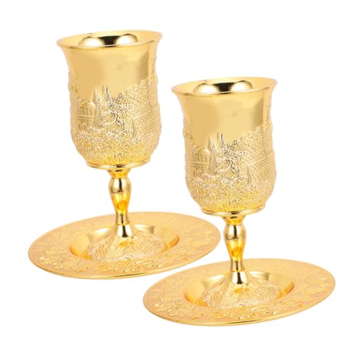 DINHEAROM 2 Juegos Copa Shabbos con Bandeja Cáliz Judaico Vintage para Ceremonias Religiosas Bendiciones Judías Fiestas y Ritual Havdalah