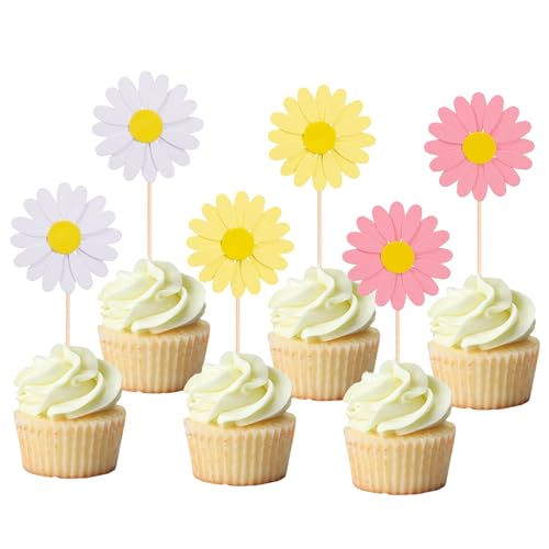 Finduat FD-DAISY CUPCAKE TOPPERS 24 Pcs Daisy Cupcake Toppers Flower Cake Topper Decorations Daisy Cake Decorations Chrysanthemum Cupcake Toppers Spring Daisy Flower Cake Picks thumb #2