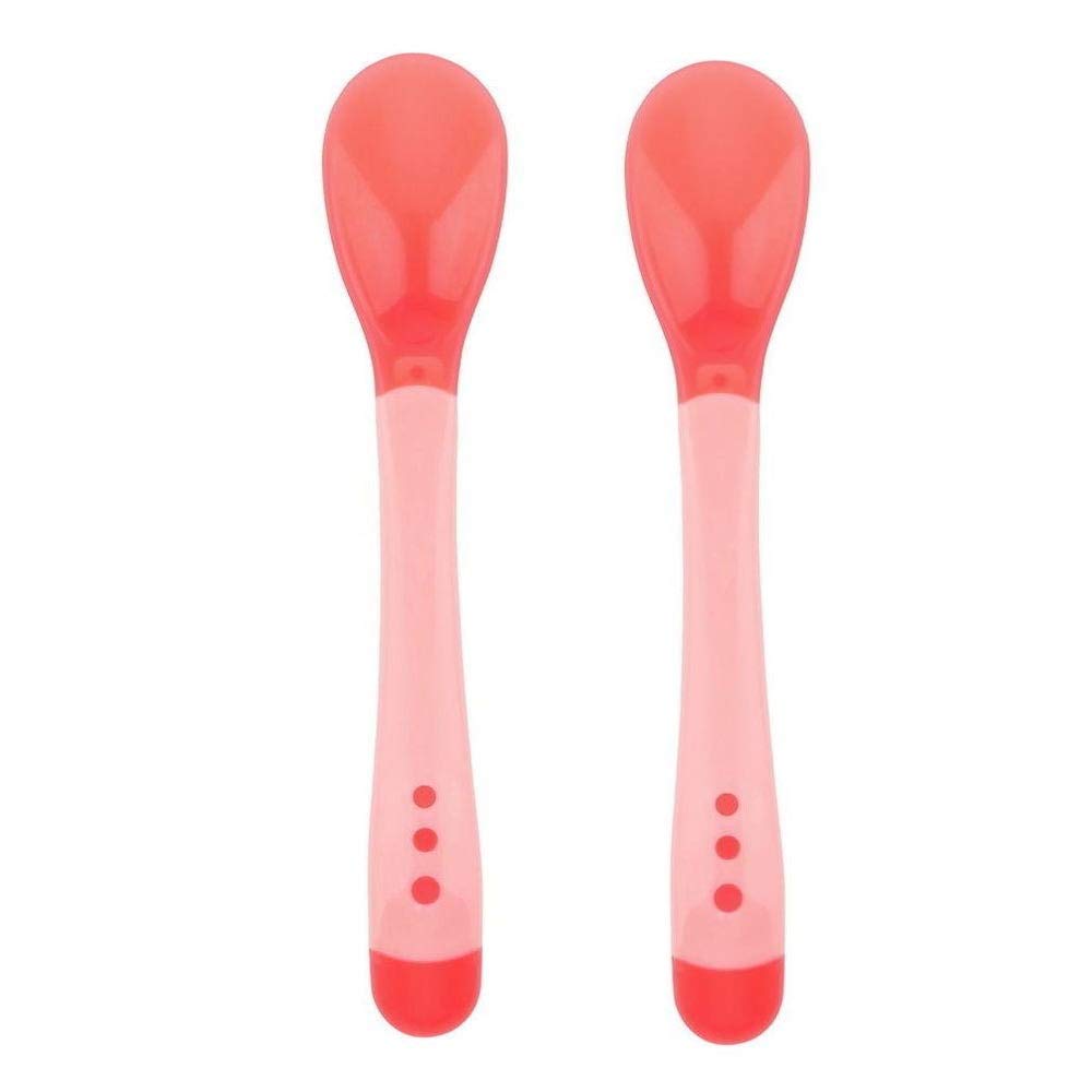 Mopslik Silicone Tip Heat Sensitive Baby Infant Feeding Temperature Sensing Spoons 2 Pieces