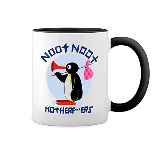 Noot Noot Penguin Mother pingu Blanca taza de café con RIM Negro y manija Mug