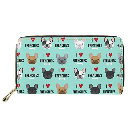 SEANATIVE Portafoglio da donna con cerniera in metallo, elegante borsa per cambio telefono, borsa per credito e supporto auto, Bulldog francese., Taglia unica, Francese