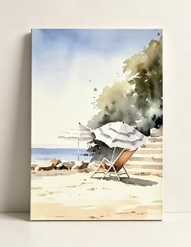 RRDPDM Coastal Beach Chair Umbrella Canvas Wall Art Vertical Neutral Canvas Art for Home Decoration(20x30cm/Frameless)