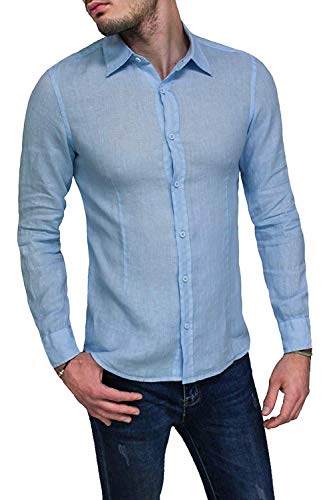 Chemise en lin homme décontractée vêtement été chic cou classique