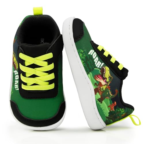 SKYWHEEL Toddler Boys Girls Wide Toe Box Barefoot Shoes Lightweight Slip-On Cartoon Sneakers Breathable Extra Wide Comfort for Chubby Feet