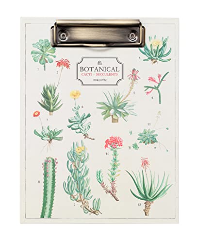 Kokonote - Carpeta A5 Con Pinza Botanical Cacti Blanco En Oferta Kokonote Carpeta Pinzas A5 Botanical Cacti Con Bloc A5 Y Bolsillo - Portapapeles Con Pinza A5 - Carpeta Con Pinza 17X21,8 Cm Para Documentos A5