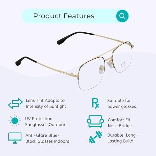 Image of Vast Photochromic Blue Cut Computer Glasses for Eye Protection | Zero Power Anti Glare & Blue Light Filter | UV Protect Specs for Men & Women| Frames| Cooling Glasses Lens