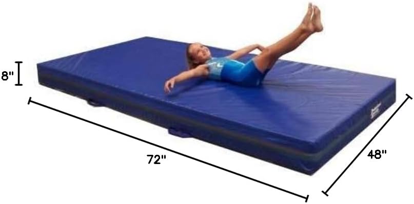 Team Sports Gymnastics 8" Skill Training Mat, 4'x8'x8" Non-Folding with Blue Vinyl