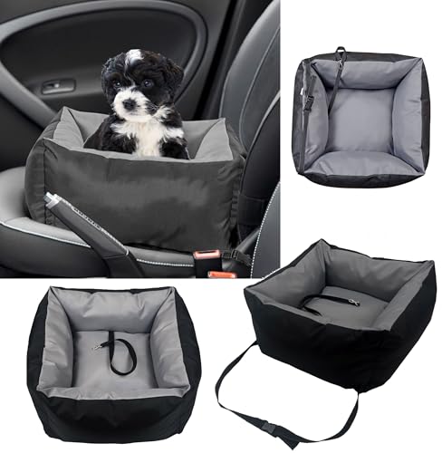 Seggiolino Auto per Cani, Trasportino Cane Auto con Cuscino e Cintura di Sicurezza, Seggiolino Auto Cane con Lati Robusti, Trasportino per Cani Auto Impermeabile per Cani di Piccola Media Taglia