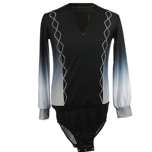 CuLtp VêTements Patinage Artistique pour GarçOns Et Hommes, Col V Body Manches Longues Chemise Bal Tango Samba Rumba Gym Combinaison Patinage Costume