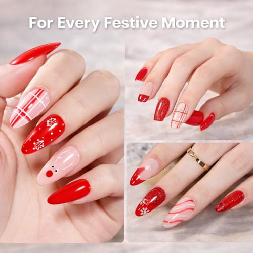Image of Beetles Red Gel Nail Polish Set, Stay Shining Crimson Glamour Shade Set 6 Colors Gel Polish White Red Burgundy Glitter Color Soak Off UV LED Nail Art DIY Salon at Home Spring Gift for Women