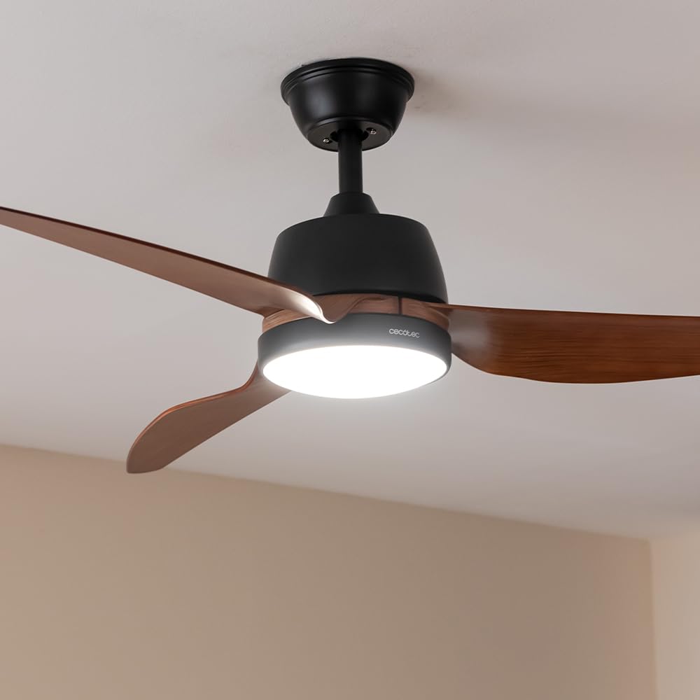 Cecotec Ventilatore da Soffitto con Luce EnergySilence Aero 5250 BlackWood. 62 W, Diametro 121 cm, Lampada LED 18 W, Telecomando, 3 Velocità, Timer Fino a 8 Ore, 3 Pale, Estate/Inverno