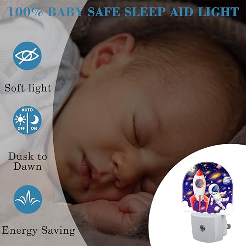Image of Night Light for Kids Girls Boys, Space Spaceship and Astronaut LED Night Light Plug into Wall with Dusk to Dawn Sensor for Room Decor, Hallway, Kitchen, Bathroom, Nursery, Stairs