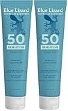 BLUE LIZARD Mineral Sunscreen, SPF 50+, Tube, Zinc Oxide | Water Resistant | Fragrance Free | For Sensitive Skin | 5 Fl Oz Pack of 2